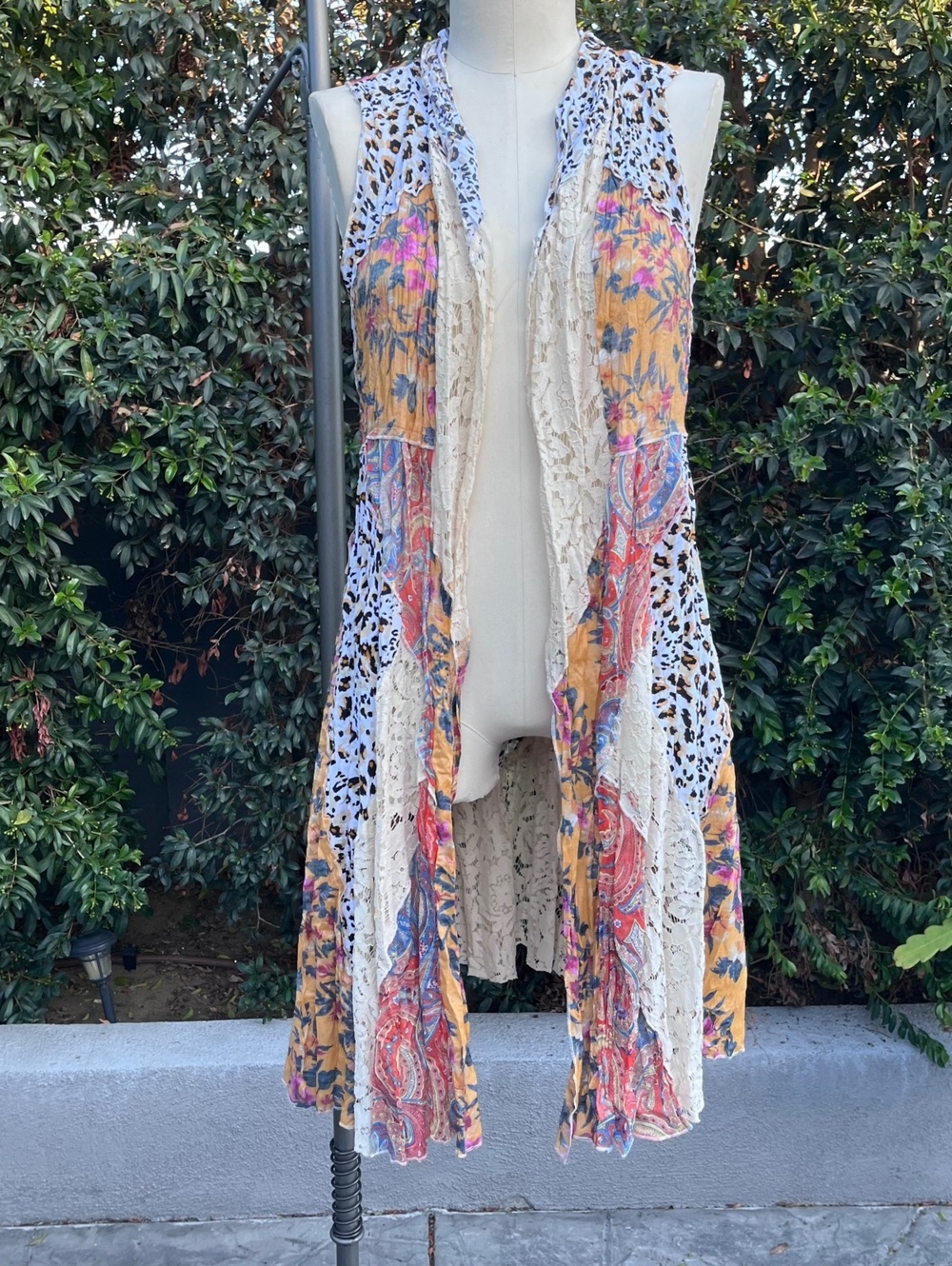 Fairy Kimono Boho Duster Vest M Mixed Print Lace Paisley Leopard Western Floral